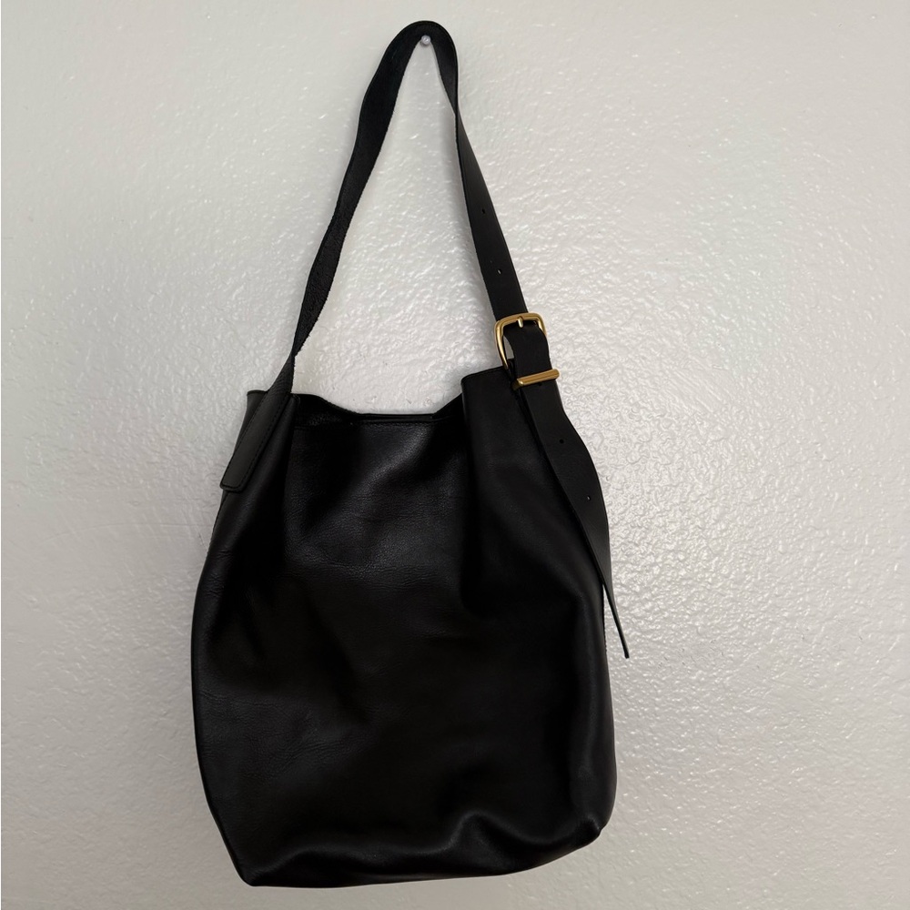 Madewell Black Leather Shoulder Bag with Gold Buckle
